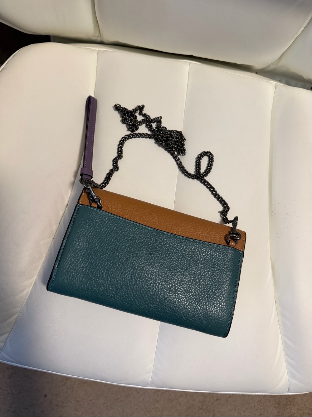 Coach Two-Tone Brown & Green Leather Crossbody with Pink Accent - Picture 3 of 5